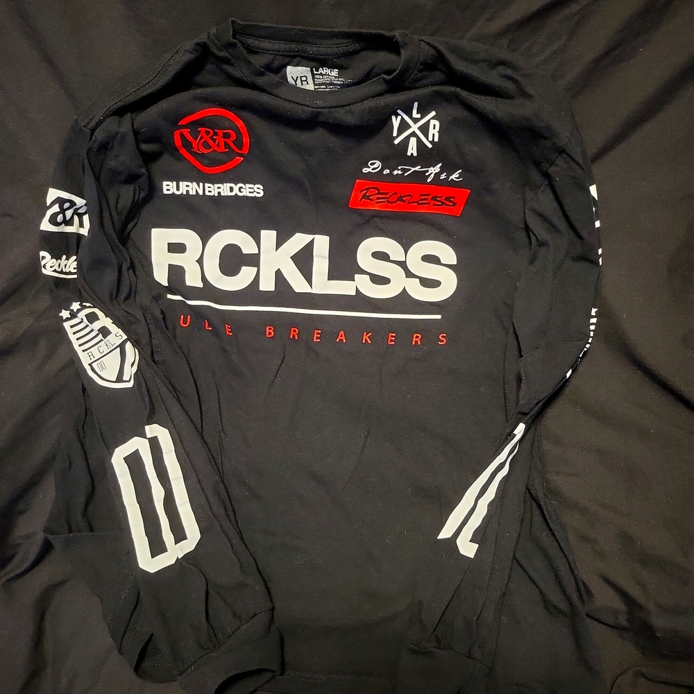 Young and reckless longsleeve shirt, large, black, white and red.